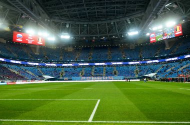SAINT-PETERSBURG, RUSSIA - November 16, 2019: General view of the Gazprom Arena stadium with inside view during UEFA EURO 2020 qualifying match between national team Russia against Belgium, Russia