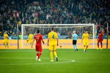 Kyiv, Ukrayna - 14 Ekim 2019: Uefa Euro 2020 ön eleme maçında Ukrayna milli takımı Ukrayna milli takımı Ukrayna ile oynamıştır.