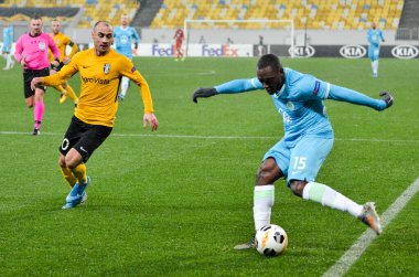 Lviv, Ukrayna - 28 Kasım 2019: Uefa Avrupa Ligi karşılaşmasında Jerome Roussillon oyuncusu Alexandria (Ukrayna) - Wolfsburg (Almanya), Ukrayna