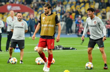 Kyiv, Ukrayna - 14 Ekim 2019: Uefa Euro 2020 ön eleme maçında Ukrayna milli takımı Ukrayna milli takımı Ukrayna ile oynamıştır.