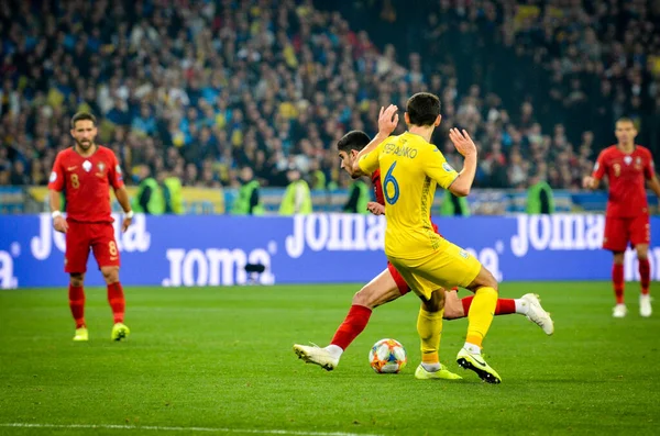 乌克兰基辅 2019年10月14日 在2017年欧洲杯预选赛期间 乌克兰国家队与葡萄牙国家队的比赛 乌克兰的贡卡洛 吉德斯 — 图库照片