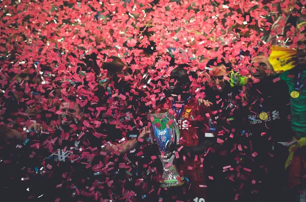 Estambul Turquía Agosto 2019 Los Futbolistas Liverpool Celebran Victoria Ceremonia —  Fotos de Stock