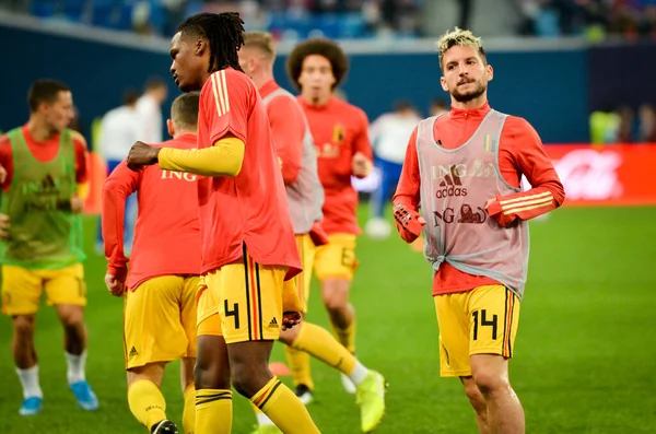 SAINT-PETERSBURG, RUSSIA - November 16, 2019: Dedryck Boyata and Belgium national football team training session during UEFA EURO 2020 qualifying match between Russia against Belgium, Russia