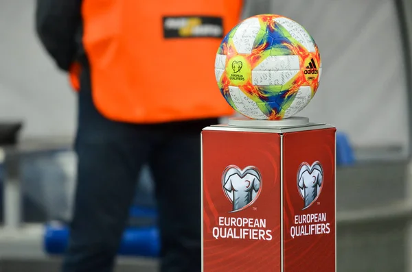 Kyiv Ukraine October 2019 Official Soccer Ball Close Uefa Euro — Stock Photo, Image