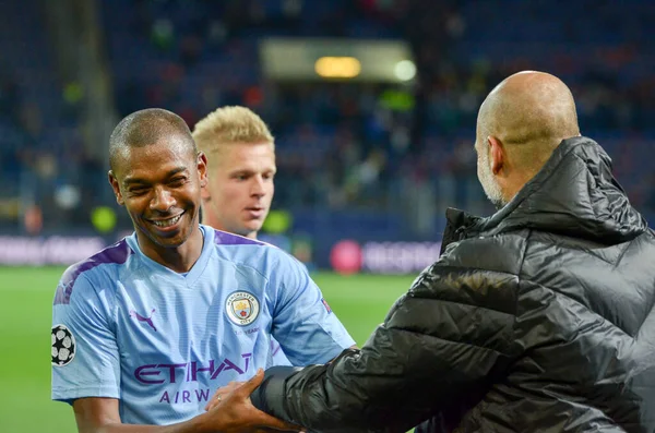 Kharkiv Ουκρανία Σεπτεμβρίου 2019 Fernandinho Και Pep Guardiola Κατά Διάρκεια — Φωτογραφία Αρχείου