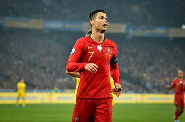 Kyiv Ucrania Octubre 2019 Cristiano Ronaldo Durante Partido Clasificatorio Uefa — Foto de Stock