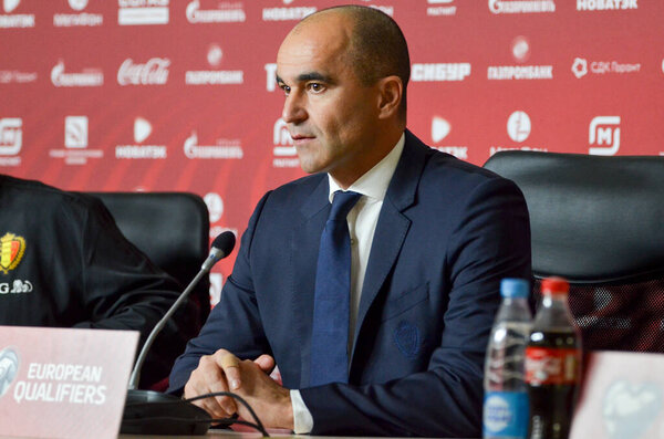 SAINT-PETERSBURG, RUSSIA - November 16, 2019: Coach Roberto Martinez at a press conference during UEFA EURO 2020 qualifying match, Russia