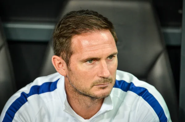 Istanbul, Turkey - August 14, 2019: Coach Frank Lampard with referee during the UEFA Super Cup Finals match between Liverpool and Chelsea at Vodafone Park in Vodafone Arena, Turkey