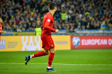 Kyiv, Ukrayna - 14 Ekim 2019: Uefa Euro 2020 ön eleme maçında Ukrayna milli takımı Ukrayna ile Ukrayna milli takımı arasında oynanan Cristiano Ronaldo
