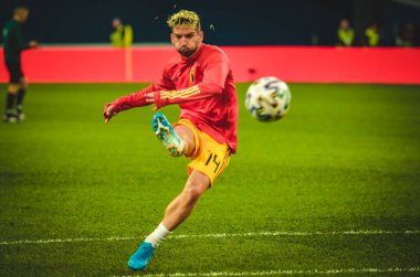 SAINT-PETERSBURG, RUSSIA - November 16, 2019:Dries Mertens and Belgium national football team training session during UEFA EURO 2020 qualifying match between Russia against Belgium, Russia