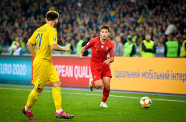 Kyiv, Ukrayna - 14 Ekim 2019: Uefa Euro 2020 ön eleme karşılaşmasında Ukrayna milli takımı Ukrayna ile Ukrayna milli takımı arasındaki Raphael Guerreiro oyuncusu