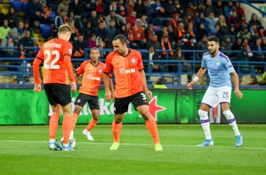 KHARKIV, UKRAINE - September 18, 2019: Riyad Mahrez player during the UEFA Champions League match between Shakhtar Donetsk vs Manchester City (England), Ukraine