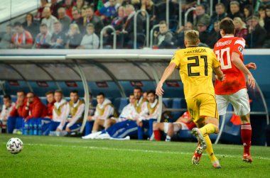 SAINT-PETERSBURG, RUSSIA - November 16, 2019: Timothy Castagne player during UEFA EURO 2020 qualifying match between national team Russia against Belgium national team, Russia