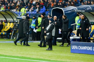 KHARKIV, UKRAINE - December 11, 2019: Atalanta  player celebrate goal scored  during the UEFA Champions League match between Shakhtar vs Atalanta Bergamasca Calcio BC (Italy), Ukraine