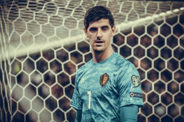 SAINT-PETERSBURG, RUSSIA - November 16, 2019: Thibaut Courtois during UEFA EURO 2020 qualifying match between national team Russia against Belgium national team, Russia