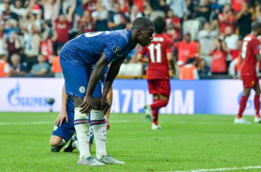 İstanbul, Türkiye - 14 Ağustos 2019: Türkiye 'nin Vodafone Arena kentindeki Vodafone Park' ta Liverpool ile Chelsea arasında oynanan Uefa Süper Kupası Finalleri sırasında futbolcu