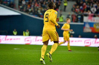 SAINT-PETERSBURG, RUSSIA - November 16, 2019: Romelu Lukaku player during UEFA EURO 2020 qualifying match between national team Russia against Belgium national team, Russia