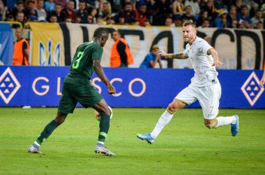 DNIPRO, UKRAINE - September 10, 2019: Jamilu Collins player during the friendly match between national team Ukraine against Nigeria national team, Ukraine