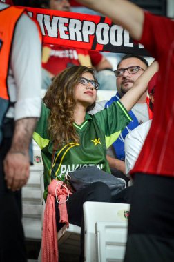 Istanbul, Turkey - August 14, 2019: Liverpool Football fans and spectators during the UEFA Super Cup Finals match between Liverpool and Chelsea at Vodafone Park in Vodafon Arena, Turkey