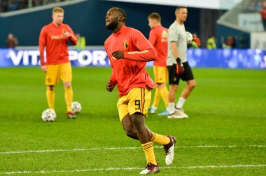 SAINT-PETERSBURG, RUSSIA - November 16, 2019: Romelu Lukaku and Belgium national football team training session during UEFA EURO 2020 qualifying match between Russia against Belgium, Russia
