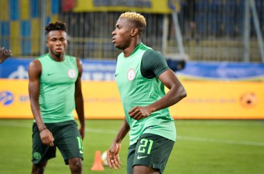 DNIPRO, UKRAINE - September 10, 2019:  Victor Osimhen player during the friendly match between national team Ukraine against Nigeria national team, Ukraine