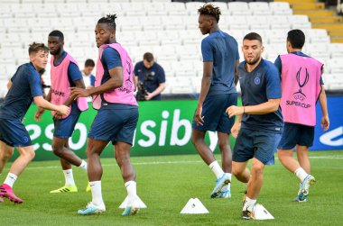 İstanbul, Türkiye - 14 Ağustos 2019: Mateo Kovaciç ve Uefa Süper Kupası Finalleri öncesinde Vodafone Arena, Türkiye 'deki Vodafone Park' ta Liverpool ve Chelsea arasında oynanan antrenman oturumu
