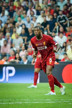 Istanbul, Turkey - August 14, 2019: Georginio Wijnaldum player during the UEFA Super Cup Finals match between Liverpool and Chelsea at Vodafone Park in Vodafone Arena, Turkey