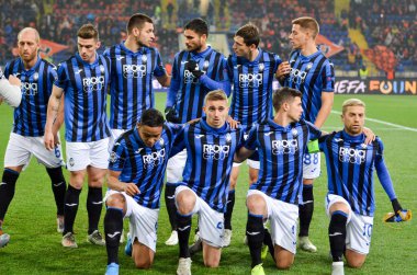 KHARKIV, UKRAINE - December 11, 2019: Line up Atalanta BC  player during the UEFA Champions League match between Shakhtar vs Atalanta Bergamasca Calcio BC (Italy), Ukraine