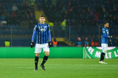 KHARKIV, UKRAINE - December 11, 2019:  Ruslan Malinovskyi player during the UEFA Champions League match between Shakhtar vs Atalanta Bergamasca Calcio BC (Italy), Ukraine