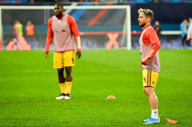 SAINT-PETERSBURG, RUSSIA - November 16, 2019: Dries Mertens and Belgium national football team training session during UEFA EURO 2020 qualifying match between Russia against Belgium, Russia