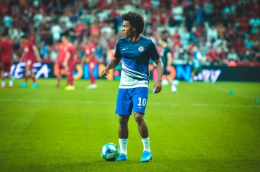 Istanbul, Turkey - August 14, 2019: Willian player during the UEFA Super Cup Finals match between Liverpool and Chelsea in Vodafon Arena stadium, Turkey
