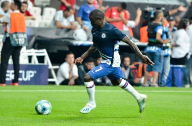 Istanbul, Turkey - August 14, 2019: N'Golo Kante player during the UEFA Super Cup Finals match between Liverpool and Chelsea in Vodafone Arena stadium, Turkey