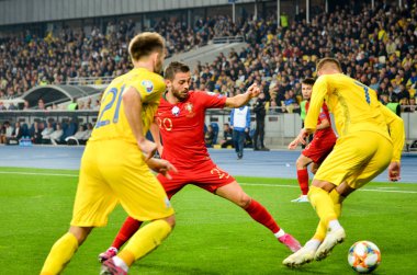 Kyiv, Ukrayna - 14 Ekim 2019: Uefa Euro 2020 ön eleme karşılaşmasında Ukrayna milli takımı Ukrayna ile Ukrayna milli takımı arasında oynanan karşılaşmada Bernardo Silva