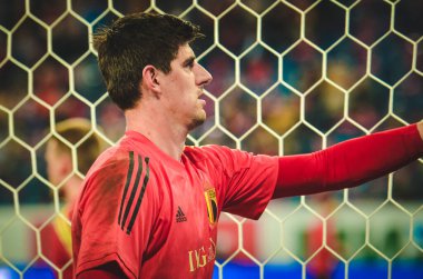 SAINT-PETERSBURG, RUSSIA - November 16, 2019: Thibaut Courtois and Belgium national football team training session during UEFA EURO 2020 qualifying match between Russia against Belgium, Russia