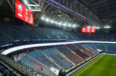 SAINT-PETERSBURG, RUSSIA - November 16, 2019: General view of the Gazprom Arena stadium with inside view during UEFA EURO 2020 qualifying match between national team Russia against Belgium, Russia