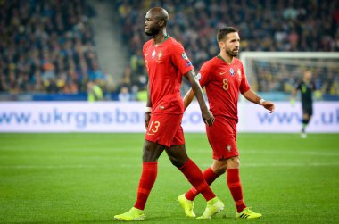 Kyiv, Ukrayna - 14 Ekim 2019: Uefa Euro 2020 ön eleme karşılaşmasında Ukrayna milli takımı Ukrayna ile Ukrayna milli takımı arasında oynanan karşılaşmada Danilo Pereira oyuncusu