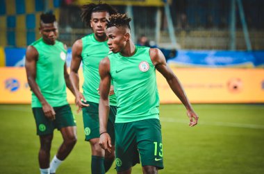 DNIPRO, UKRAINE - September 10, 2019: Samuel Chukwueze player during the friendly match between national team Ukraine against Nigeria national team, Ukraine