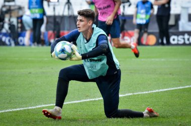 İstanbul, Türkiye - 14 Ağustos 2019: Türkiye 'nin Vodafone Arena kentindeki Vodafone Park' ta Liverpool ile Chelsea arasında oynanan Uefa Süper Kupa Finalleri öncesinde Chelsea futbolcuları antrenman oturumu