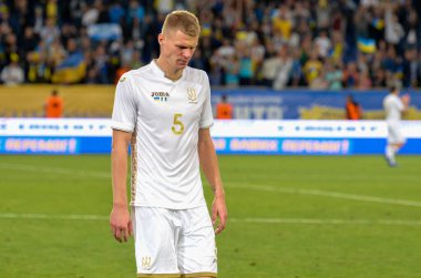 Dnipro, Ukrayna - 10 Eylül 2019: Ukrayna milli takımı Ukrayna ile Ukrayna milli takımı arasında oynanan dostluk karşılaşmasında Mykyta Burda oyuncusu