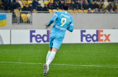 Lviv, Ukrayna - 28 Kasım 2019: Uefa Avrupa Ligi maçında Wout Weghorst oyuncusu Alexandria (Ukrayna) - Wolfsburg (Almanya), Ukrayna
