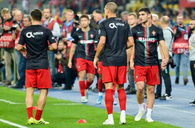 Kyiv, Ukrayna - 14 Ekim 2019: Uefa Euro 2020 ön eleme karşılaşması sırasında Portekiz milli takımı Ukrayna ile Portekiz milli takımı Ukrayna karşılaşması