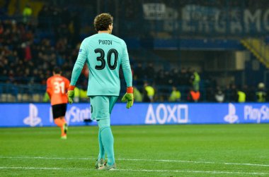 KHARKIV, UKRAINE - December 11, 2019: Pyatov player during the UEFA Champions League match between Shakhtar vs Atalanta Bergamasca Calcio BC (Italy), Ukraine