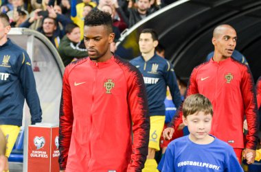 Kyiv, Ukrayna - 14 Ekim 2019: Uefa Euro 2020 ön eleme maçında Ukrayna milli takımı Ukrayna milli takımı Ukrayna ile oynanan karşılaşmada Nelson Semedo oyuncusu