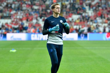 Istanbul, Turkey - August 14, 2019: Goalkeeper Kepa player during the UEFA Super Cup Finals match between Liverpool and Chelsea in Vodafon Arena stadium, Turkey