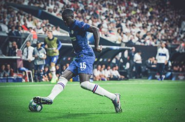 Istanbul, Turkey - August 14, 2019: Kurt Zouma during the UEFA Super Cup Finals match between Liverpool and Chelsea at Vodafone Park in Vodafone Arena, Turkey