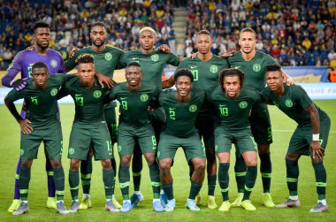 DNIPRO, UKRAINE - September 10, 2019: The starting lineup of the national team of Nigeria during the friendly match between national team Ukraine against Nigeria national team, Ukraine