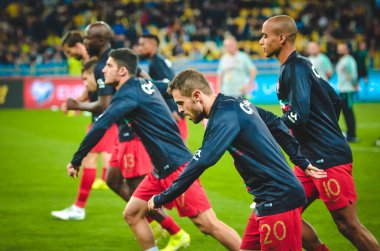 Kyiv, Ukrayna - 14 Ekim 2019: Bernardo Silva ve Uefa Euro 2020 ön eleme maçında Ukrayna ile Portekiz milli takımı Ukrayna arasında oynanan karşılaşma