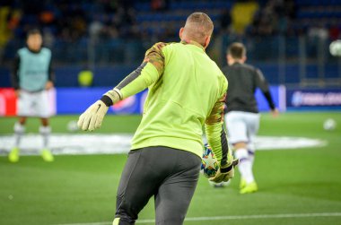 KHARKIV, UKRAINE - September 18, 2019: Ederson player during the UEFA Champions League match between Shakhtar Donetsk vs Manchester City (England), Ukraine