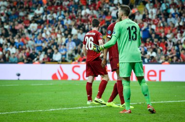 İstanbul, Türkiye - 14 Ağustos 2019: Vodafone Arena, Türkiye 'deki Vodafone Park' ta Liverpool ile Chelsea arasında oynanan Uefa Süper Kupası Finalleri 'nde Adrian oyuncusu