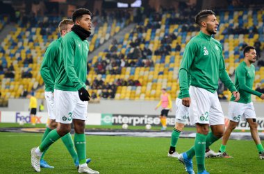 LVIV, UKRAINE - November 07, 2019: AS Saint Etienne player training session during the UEFA Europa League match between Alexandria (Ukraine) vs AS Saint Etienne (France), Ukraine